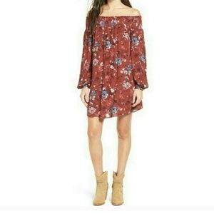 Band of Gypsies Rust Orange Floral Off the Shoulder Mini Dress